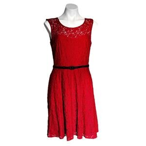 WHBM red lace sleeveless lined dress pockets size 8
